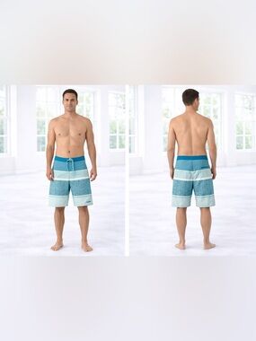 Patagonia Nylon Wavefarer Teal and Aqua Stripe Men’s Board Shorts Size 32 - GUC